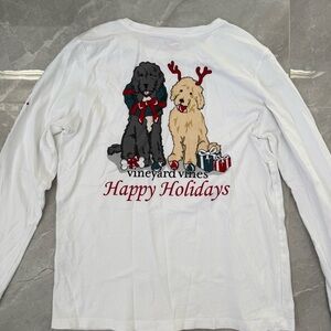Women’s Vineyard Vines Furry Friends Holiday Long Sleeve Pocket Tee Shirt Small